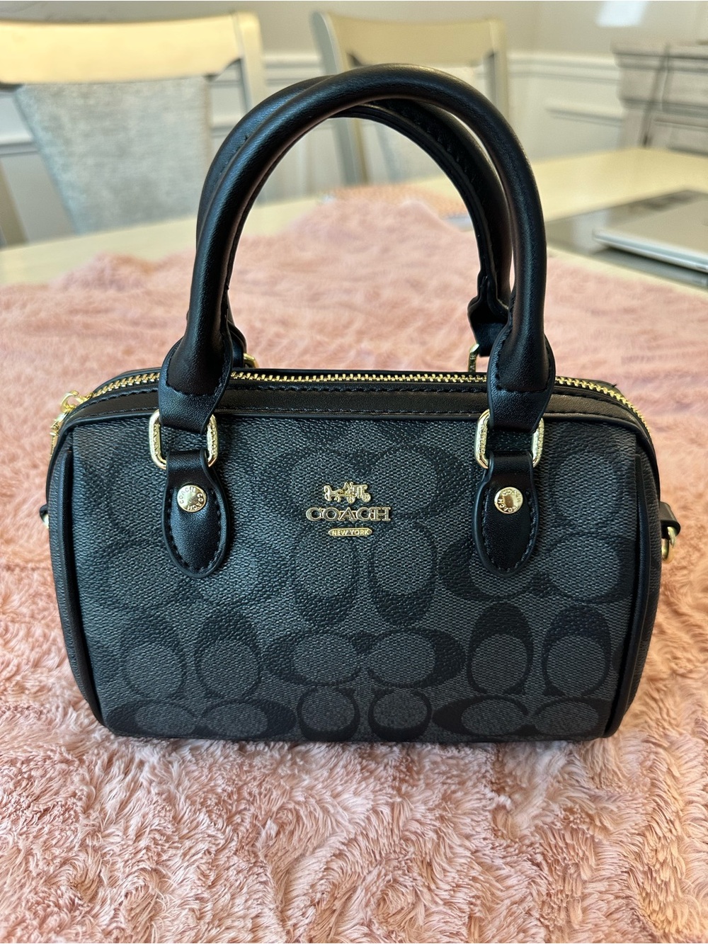 Coach Black Signature Mini Bowling Bag with Gold Hardware